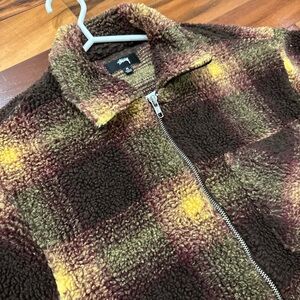 Stussy Brown and Yellow Sherpa Jacket